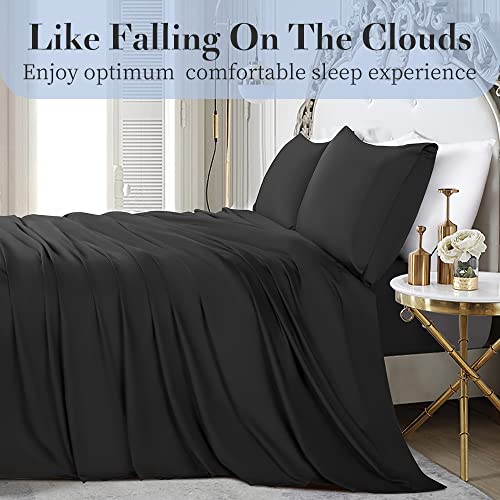  100% Cotton Queen Size Sheets Set - 1000 Thread Count，Luxury Egyptian Cotton Bed Sheets，Breathable & Smooth Hotel Sheets, 16 Inch Deep Pocket - 4 Piece (Queen, Black)
