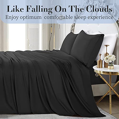  100% Cotton Queen Size Sheets Set - 1000 Thread Count，Luxury Egyptian Cotton Bed Sheets，Breathable & Smooth Hotel Sheets, 16 Inch Deep Pocket - 4 Piece (Queen, Black)