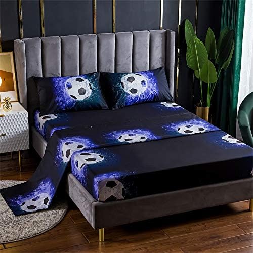  RORA Bed Sheet 3 Piece Set 1 Flat+1 Fitted+2 Pillowcases-3D Sports Basketball Microfiber Bedding Sheet-Queen Size
