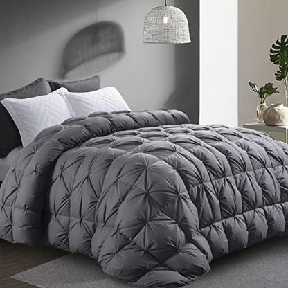  120x98 Palatial King Goose Feather And Down Comforter Duvet Insert Pinch Pleat Comforter-100% Cotton Cover-Fluffy And Soft For All Season Warmth-80 Oz