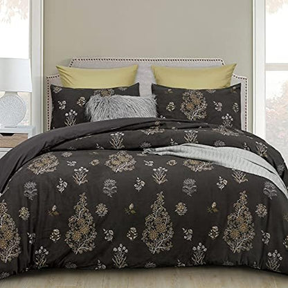  Pleated Velvet Duvet Cover Set King, 3PCS Flannel Comforter Cover Set For All Season, Ultra Soft Cozy Luxurious Velour Duvet Cover With Pillow Shams Bedding Collection, 106" X 92", Charcoal Grey