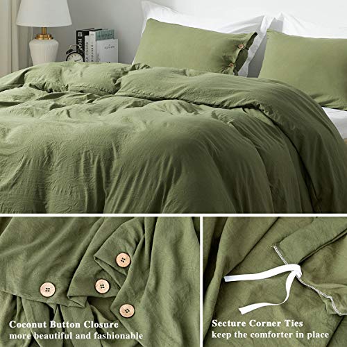  Queen Size Duvet Cover Set With Buttons Closure Olive Green, 3 Pieces Solid Color Ultra Soft Skin-Friendly Comforter Cover Set (1 Duvet Cover +2 Pillowcases)