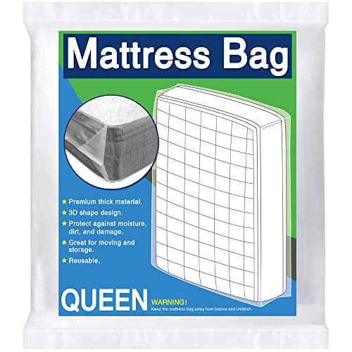  Queen Mattress Bag For Moving And Storage, 5 Mil Thick Plastic And Reusable Mattress Storage Bags Queen Size For Mattress Up To 14 Inches