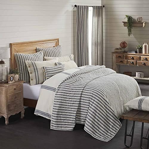  Market Place Blue Grain Sack Stripe Queen Duvet Cover