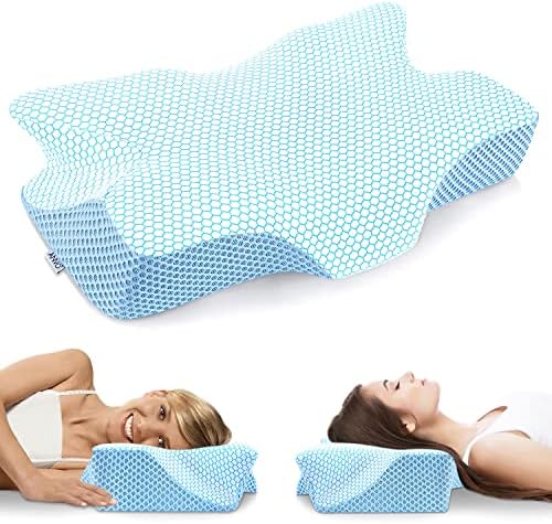  Cervical Memory Foam Pillows For Neck Pain, Neck Pillows For Pain Relief Sleeping, Contour Orthopedic Pillow For Side Back Stomach Sleeper - Blue, Firm