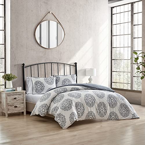  - King Duvet Cover Set, Reversible Cotton Sateen Bedding With Matching Shams, All Season Home Decor (Bristol Grey, King)