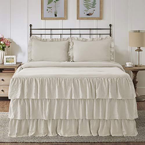  3 Piece Ruffle Skirt Bedspread Set King - Camel 30 Inches Drop Ruffled Style Bed Skirt Coverlets Bedspreads Dust Ruffles - Bedding Collections King Size - 1 Bedspread, 2 Standard Shams (Echo)