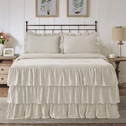  3 Piece Ruffle Skirt Bedspread Set King - Camel 30 Inches Drop Ruffled Style Bed Skirt Coverlets Bedspreads Dust Ruffles - Bedding Collections King Size - 1 Bedspread, 2 Standard Shams (Echo)