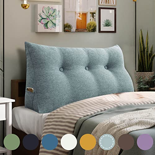  WOWMAX Large Bolster Triangular Headboard Pillow Twin Dorm Headboard Twin XL Bed Wedge Pillow For Headboard Bolster Pillow For Bed With Removable Cover, Gray Polyester Linen Blend Twin