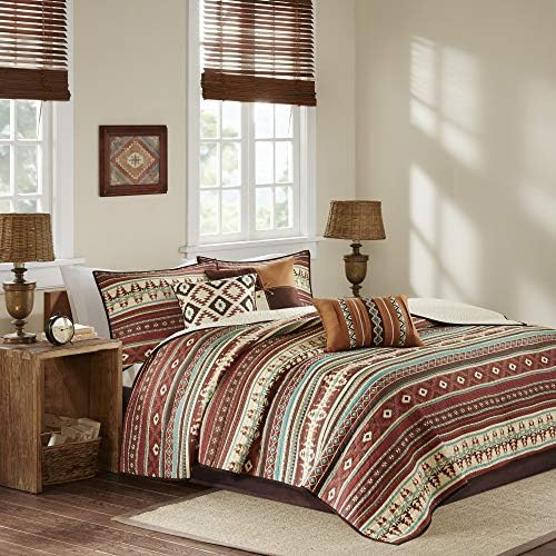  Quilt Rustic Southwestern - All Season, Breathable Coverlet Bedspread, Lightweight Bedding, Shams, Decorative Pillow, King/Cal King(104"x94"), Yosemite, Stripes Purple/Teal 6 Piece