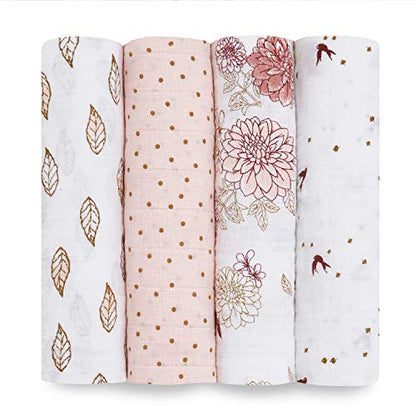  Aden + Anais Swaddle Blanket, Boutique Muslin Blankets For Girls & Boys, Baby Receiving Swaddles, Ideal Newborn & Infant Swaddling Set, Perfect Shower Gifts, 4 Pack, Jungle Jam
