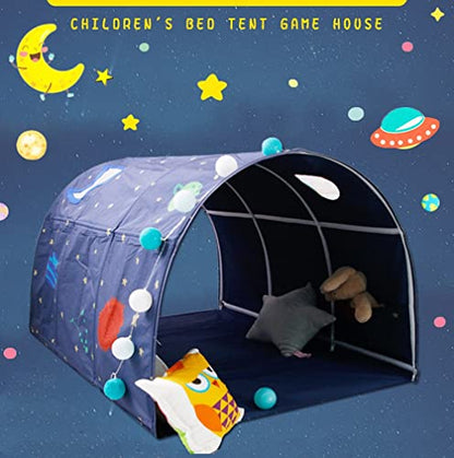  Children's Cabin Bed Tunnel Tent For 90-100cm In Width Loft Bed Bunk Tent,Fabric, Blue, Single