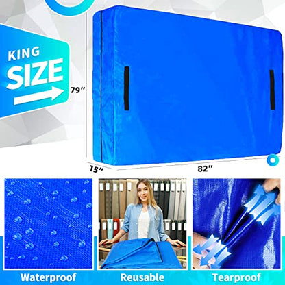  Mattress Bags For Moving And Storage King Size With Handles Reusable Waterproof Extra Thick Moving Mattress Cover With Strong Zipper, Heavy Duty, Tearproof Mattress Bags By AQIRUK