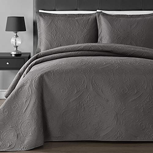  Extra Lightweight And Oversized Thermal Pressing Floral 3-Piece Coverlet Set (Full/Queen, Plum)
