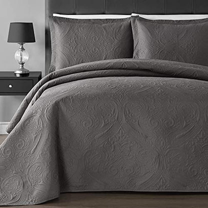  Extra Lightweight And Oversized Thermal Pressing Floral 3-Piece Coverlet Set (Full/Queen, Plum)