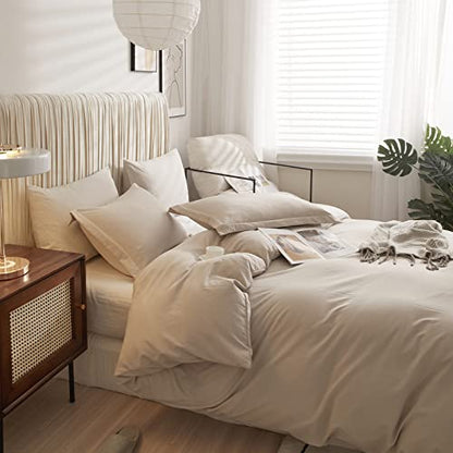  Queen Beige Duvet Cover Washed Microfiber Cream Beige Tan Khaki Quilt Cover Sets Queen Size 3 Pieces Tan Solid Color Bedding Sets (1 Queen Beige Duvet Cover And 2 Pillow Shams)