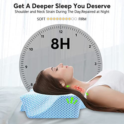  Cervical Memory Foam Pillows For Neck Pain, Neck Pillows For Pain Relief Sleeping, Contour Orthopedic Pillow For Side Back Stomach Sleeper - Blue, Firm