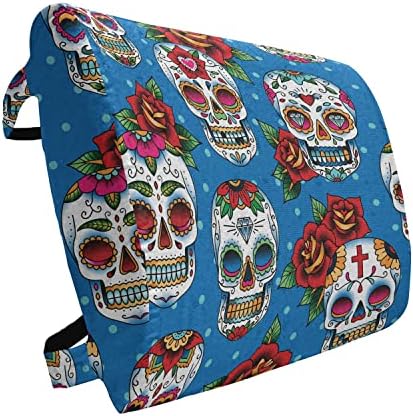  Ambesonne Sugar Skull Lumbar Back Support Pillow, All Saints Day Oriental Mexican Flowers Hearts Vibrant Design Print, High Density Foam For Office Chairs Car Seats, 14" X 13", Hot Pink Purple Green