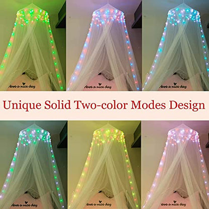  White Bed Canopy, Princess Canopy Bed Curtains With 18 Color Changing Star Lights Dome Bed Canopy With Lights For Girls Bedroom Twin Full Queen King Size Bed