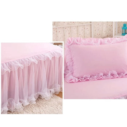  Walnut Pink Lace Lotus Leaf Lace Bed Skirts Color Bedspread Cover Non-Slip Sheets Without Pillowcase (Color : A, Size : Pillowcase 2pcs Code)
