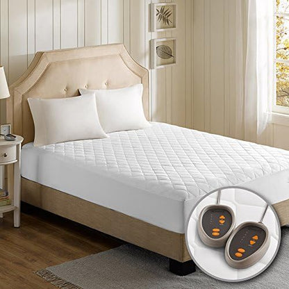  Beautyrest Cotton Blend Heated Mattress Pad Secure Comfort Technology - Luxury Quilted Electric Mattress Pad With Deep Pocket - 5-Setting Heat Controllers, Twin XL , White