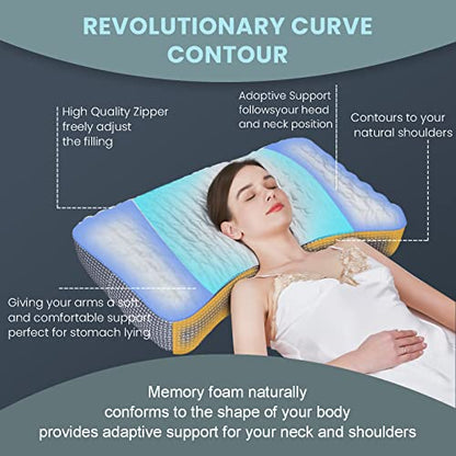  Tiooii Cooling Side Sleeper Pillow, Curved Pillow For Side Sleeper With Gusset,Adjustable Memory Foam Pillow With Washable Pillow Case(Queen Size)