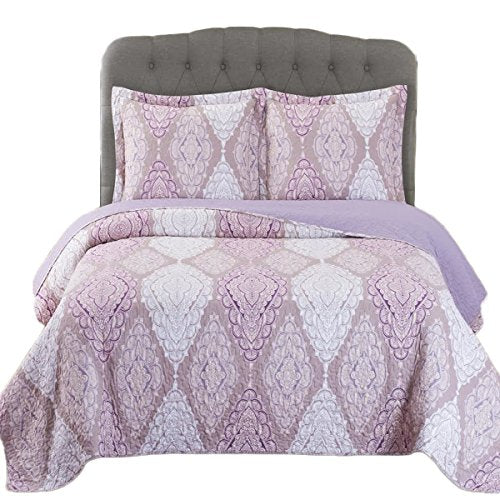  Royal Hotel Bedding Jewel Oversized Coverlet Set, Luxury Printed Design Quilt, Bedspread Set - Filled Quilts - Fits Pillow Top Mattresses - 3PC Set - King/California King Size