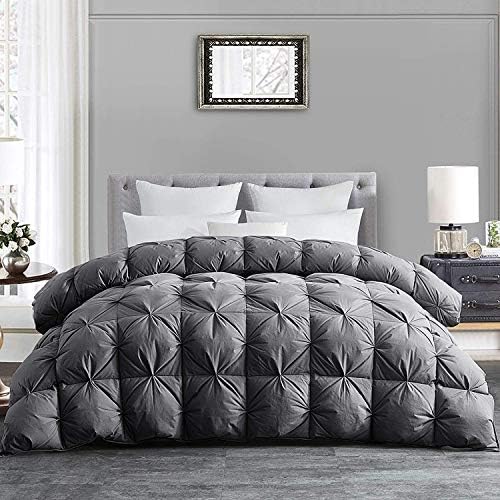  HOMBYS California King Feather And Down Comforter, 108 X 98 Inches Grey Pinch Pleat Cal King Size Duvet Insert With 100% Cotton Downproof Cover, Thick Fluffy Oversized Comforter For All Season