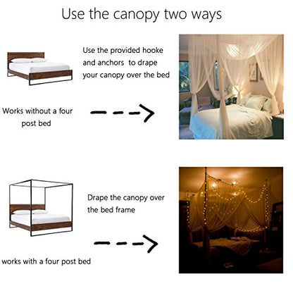  Mosquito NET For Bed Canopy, Four Corner Post Curtains Bed Canopy Elegant Mosquito Net Set, Stick Hook &Profession Rope For Net, Screen Netting Canopy Curtains, Full/Queen/King/Black