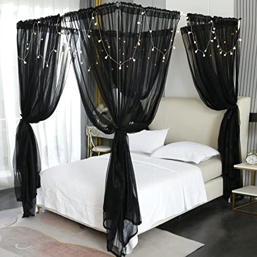  Princess Canopy Bed Curtains Bed Canopy Curtains With Lights For Queen Size Bed Drapes,8 Panels Canopies With 2 Lights,Room Décor (Full/Queen, White)