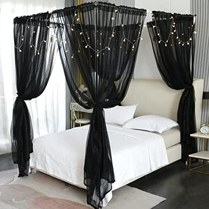  Princess Canopy Bed Curtains Bed Canopy Curtains With Lights For Queen Size Bed Drapes,8 Panels Canopies With 2 Lights,Room Décor (Full/Queen, White)