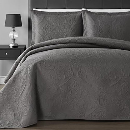  Extra Lightweight And Oversized Thermal Pressing Floral 3-Piece Coverlet Set (Full/Queen, Plum)