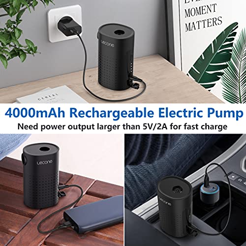 Electric Air Pump,Lecone Portable Quick Air Pump For Inflatables With 4 Nozzles, 4000mAh Battery USB Rechargeable Inflator Deflator For Air Mattress Bed, Swimming Ring, Inflatable Pool Toy And Camping