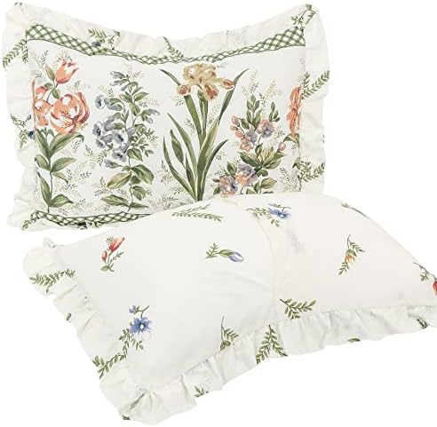  100% Cotton High 3-Pieces Ruffle Bed Skirt Queen Size Red Floral Quilted Bedspread Set With 2 Pillow Shams 20″Deep Dust Ruffle Drop 3-Side Dust Ruffle Drape Fitted Sheet For Bed Cover(White, Queen)
