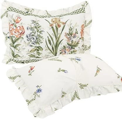  100% Cotton High 3-Pieces Ruffle Bed Skirt Queen Size Red Floral Quilted Bedspread Set With 2 Pillow Shams 20″Deep Dust Ruffle Drop 3-Side Dust Ruffle Drape Fitted Sheet For Bed Cover(White, Queen)
