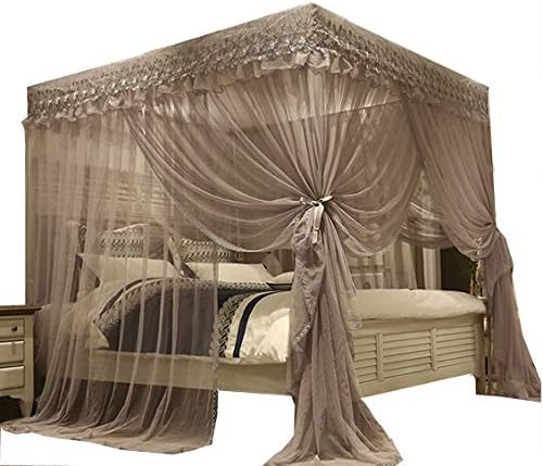  Mengersi Princess 4 Corners Post Bed Canopy Bed Curtains Mosquito Netting (Queen, Gray)