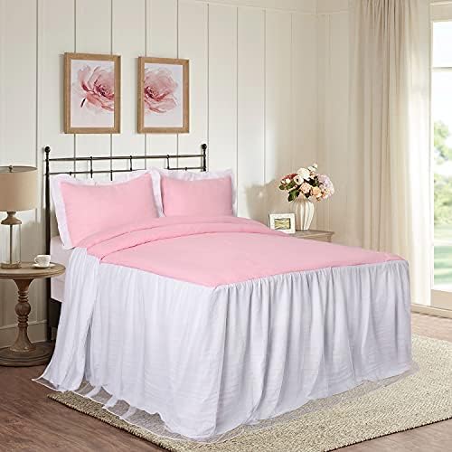  3 Piece Ruffle Skirt Bedspread Set King - Camel 30 Inches Drop Ruffled Style Bed Skirt Coverlets Bedspreads Dust Ruffles - Bedding Collections King Size - 1 Bedspread, 2 Standard Shams (Echo)