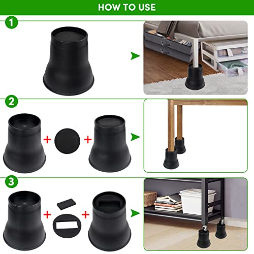  DEDU Bed Risers 6 Inch Heavy Duty 6 Pack, Furniture Risers With Caster Pads Supports Up To 6600 Lbs, Round Couch Risers For Sofas, Desk (Black)