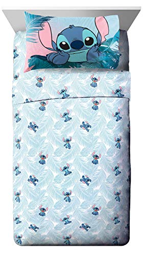  Jay Franco Disney Lilo & Stitch Floral Fun Queen Sheet Set - 4 Piece Set Super Soft And Cozy Kid’s Bedding - Fade Resistant Microfiber Sheets (Official Disney Product)