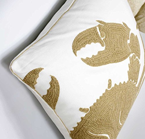 DECOPOW Embroidered Crab Throw Pillow Cover,Square 18 Inches Decorative Crab Canvas Pillow Cover For Nautical Style Deco By (Wheat-Crab-New)