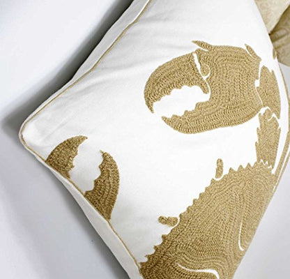  DECOPOW Embroidered Crab Throw Pillow Cover,Square 18 Inches Decorative Crab Canvas Pillow Cover For Nautical Style Deco By (Wheat-Crab-New)