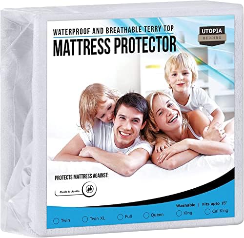  Premium Waterproof Terry Mattress Protector Twin 200 GSM, Mattress Cover, Breathable, Fitted Style With Stretchable Pockets (White)