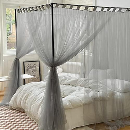  SCMTY Elegant Luxury 4 Corner Post Mosquito Net With Dustproof Top Cover For Adult Teen Girls Toddlers Girls Crib Bed Bedroom Decoration; Bed Canopy For Twin/Full/Queen/King Size Bed (Black, Queen)