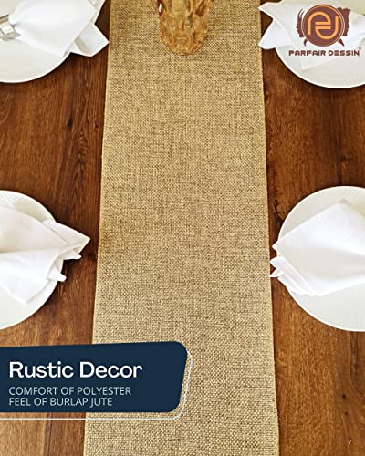  Arfair Dessin 13x48 Inch 4Ft Burlap Jute Textured Polyester High Density 650 GSM Fabric Table Runner Dresser Dining Wedding Party Fall Decorations : Natural