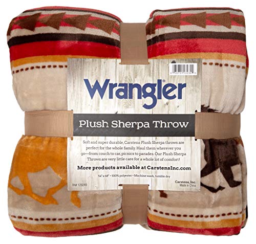  NC Wrangler Running Horse Country Sherpa Fleece Throw Blanket, Brown, One Size
