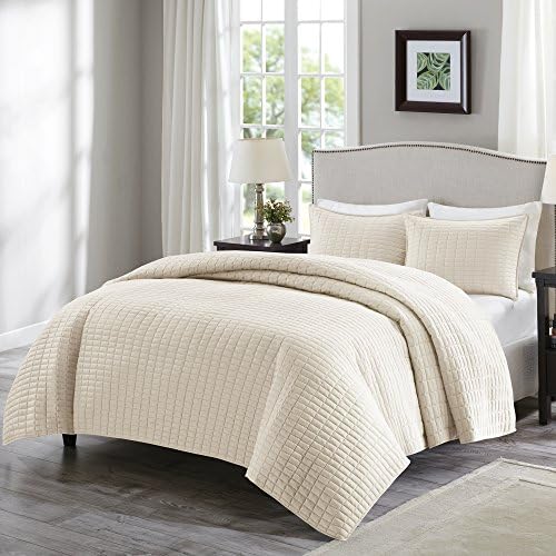  Comfort Spaces Kienna Quilt Set-Luxury Double Sided Stitching Design All Season, Lightweight, Coverlet Bedspread Bedding, Matching Shams, Twin/Twin XL(66"x90"), White,CS14-0263