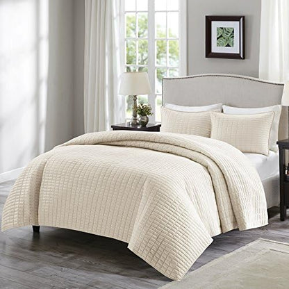  Comfort Spaces Kienna Quilt Set-Luxury Double Sided Stitching Design All Season, Lightweight, Coverlet Bedspread Bedding, Matching Shams, Twin/Twin XL(66"x90"), White,CS14-0263