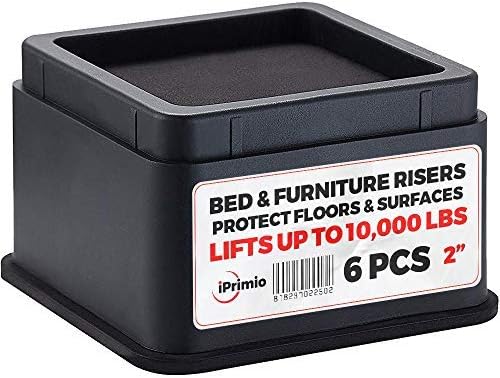  IPrimio Bed Risers - Square, 2 Inch Lift, Heavy Duty, 4 Pack, Up To 10000lbs - Bed Raising Blocks, Furniture Risers - Safe, Sturdy Bed Lifts For College Dorm Rooms, Couches, Tables, Desk Riser
