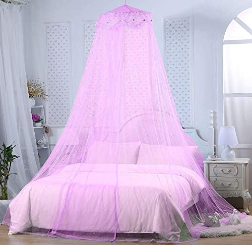 BCBYou Princess Bed Canopy Netting Mosquito Net Round Lace Dome Girl Play Tent Reading Nook Baby Kids Games House For Twin Full And Queen Size Beds Crib With Jumbo Swag Hook (Purple)