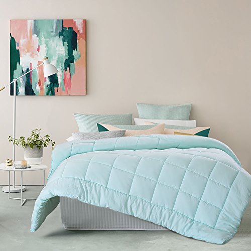  EVOLIVE All Season Pre Washed Soft Microfiber White Goose Down Alternative Comforter With Box Stitching (Mint, Full/Queen)